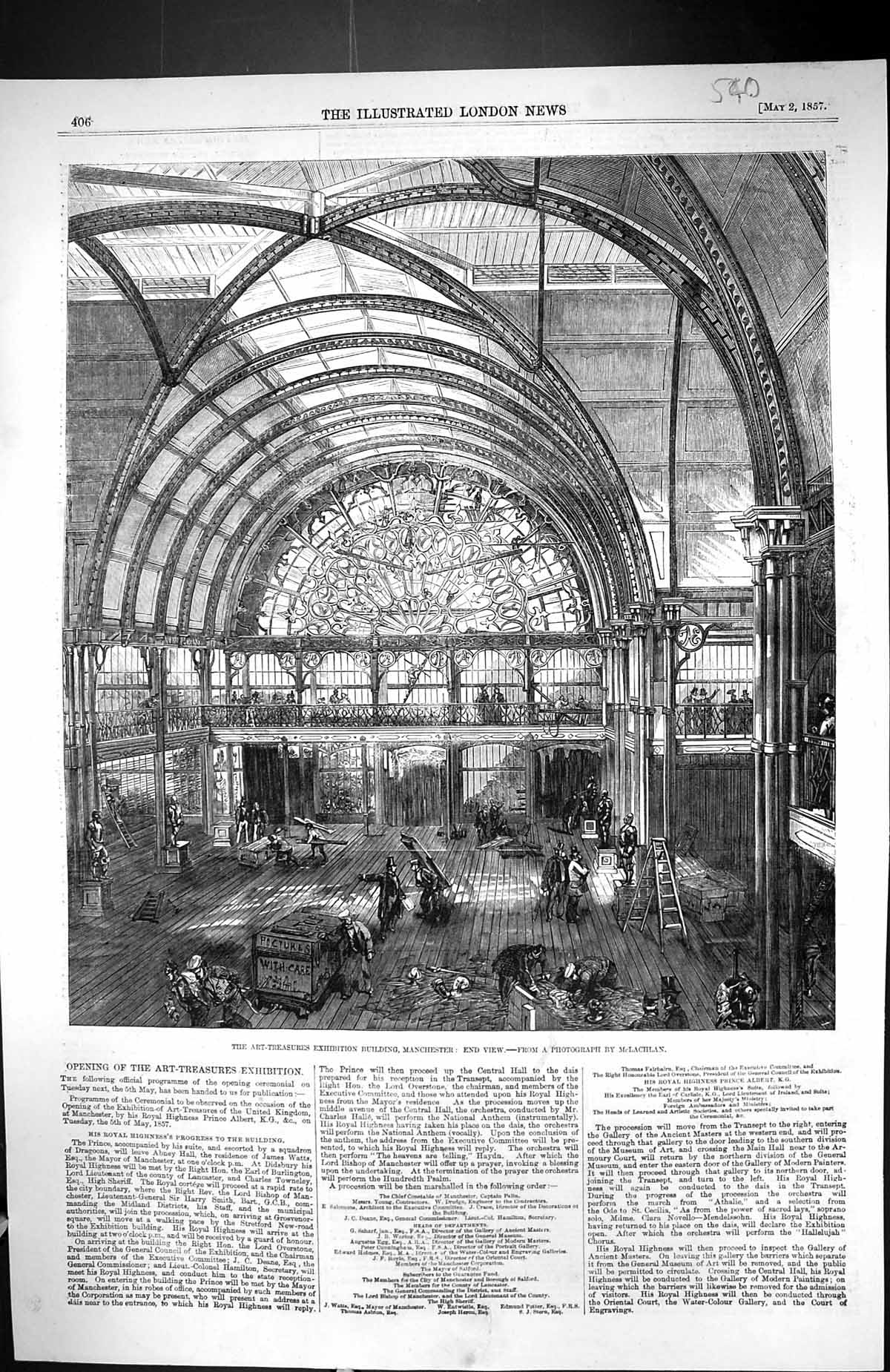 Old Print 1857 Art-Treasures Exhibition Building Manchester Architecture 19th