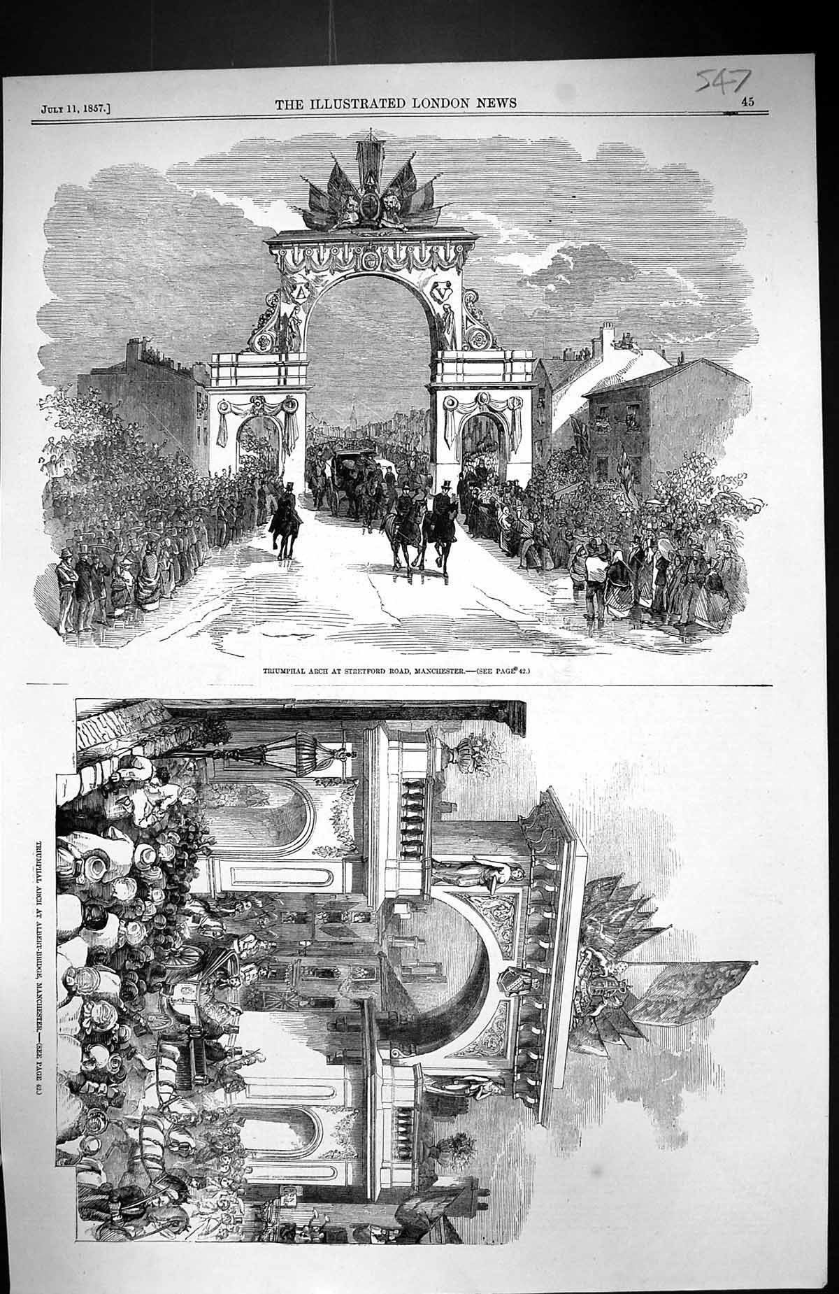 Old 1857 Triumphal Arch Albert Bridge Manchester Stretford Procession Victorian