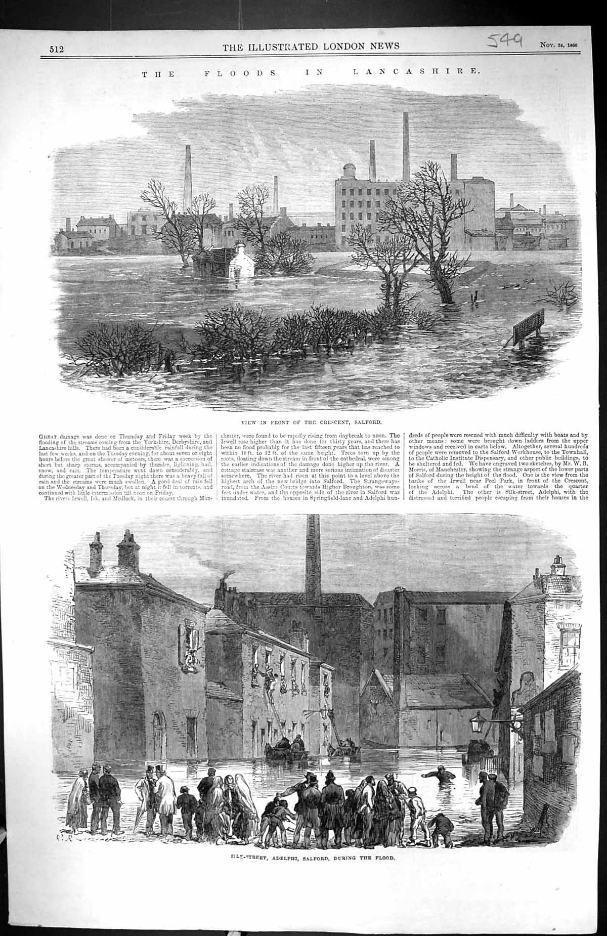 Old 1866 Floods Lancashire Crescent Salford Silk Street Adelphi Engla Victorian