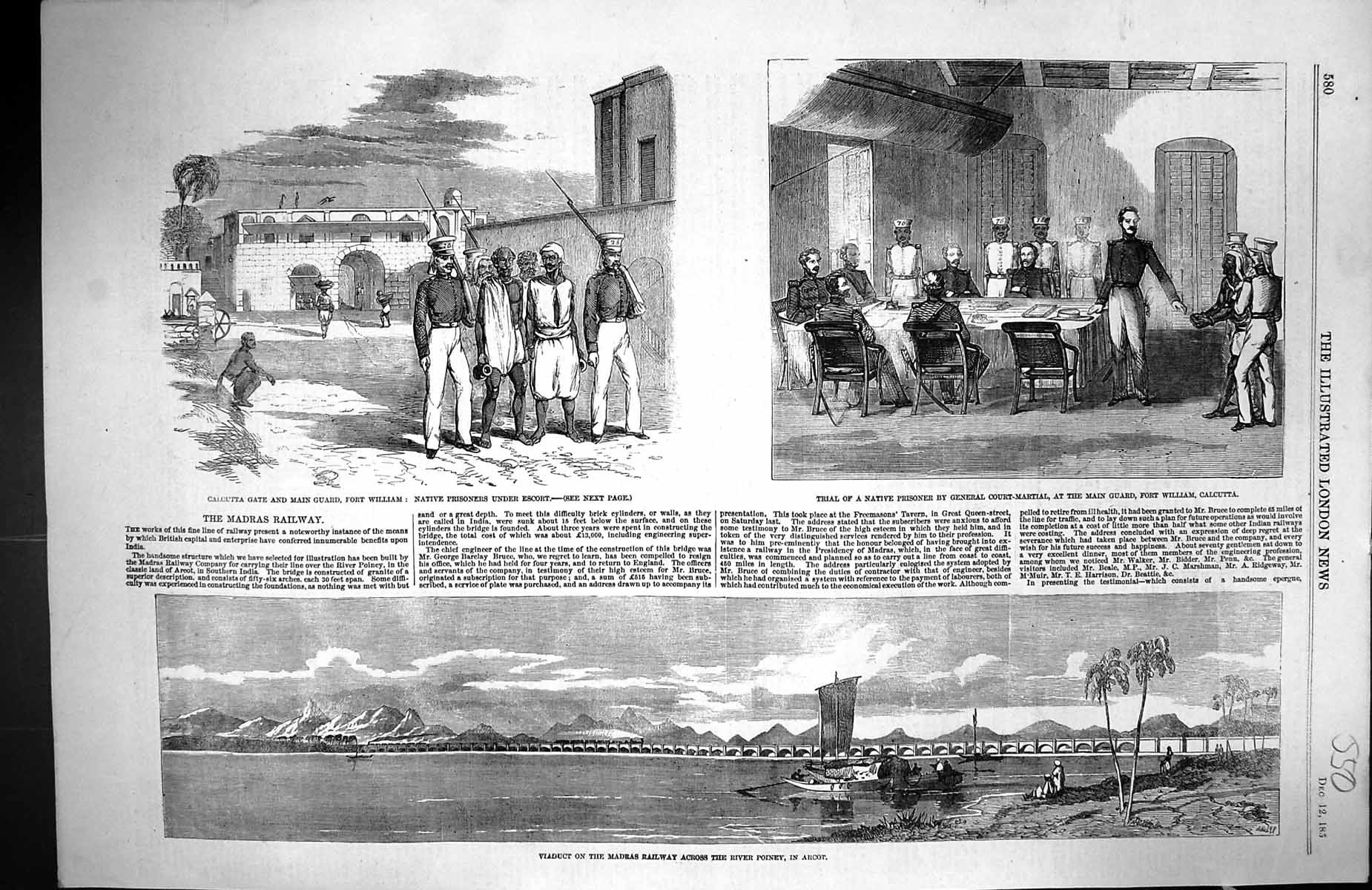 Old 1857 Viaduct Madras Railway River Poiney Arcot Prisoners Fort Wil Victorian