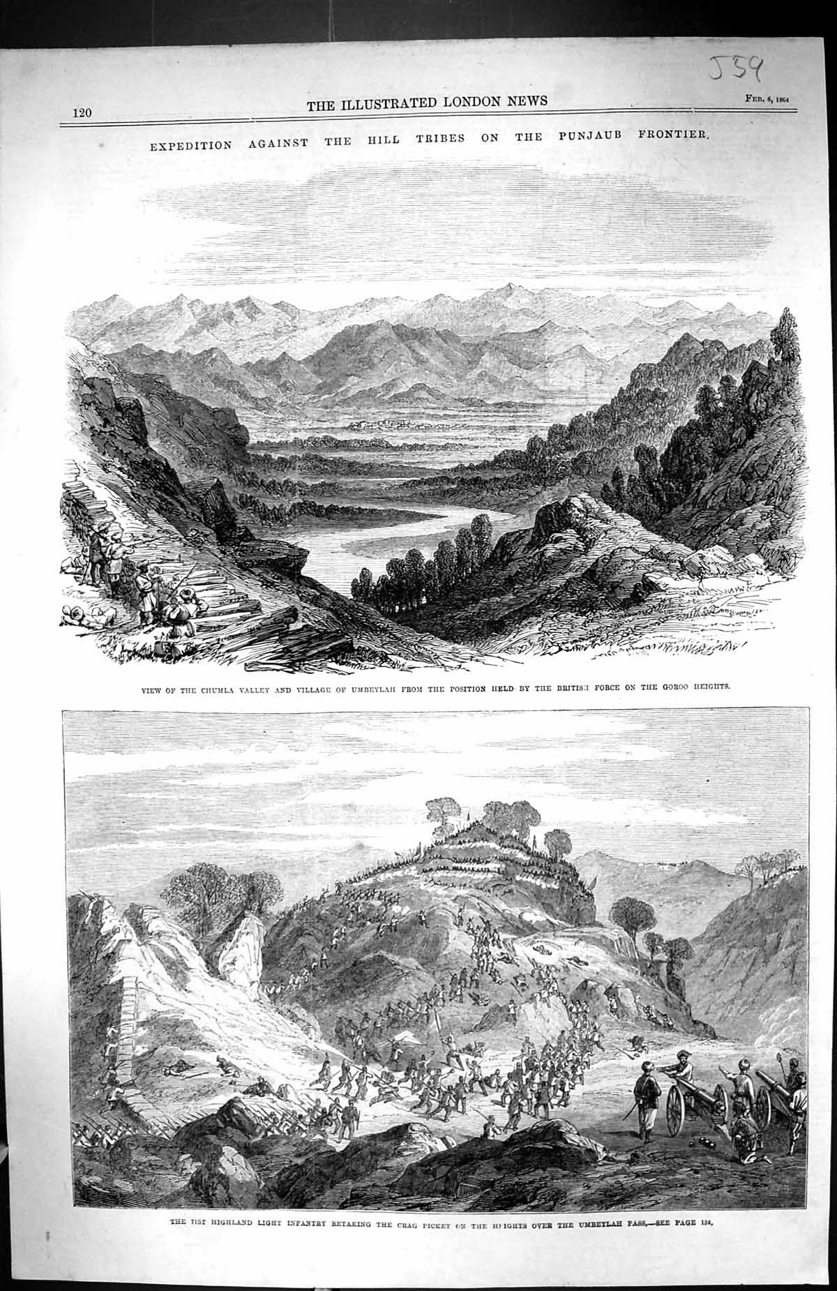 Old 1864 Highland Infantry Crag Picket Umbeylah Pass Chumla Punjaub F Victorian