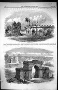 Antique Old Print 1859 Lucknow Secundra Ragh Bailey Guard Gate Architecture