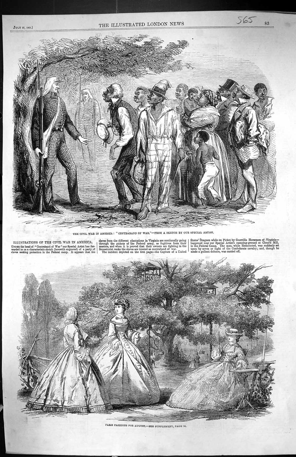 Old Print 1861 Civil War America Contraband Siers Paris Ladies Fashion A 19th