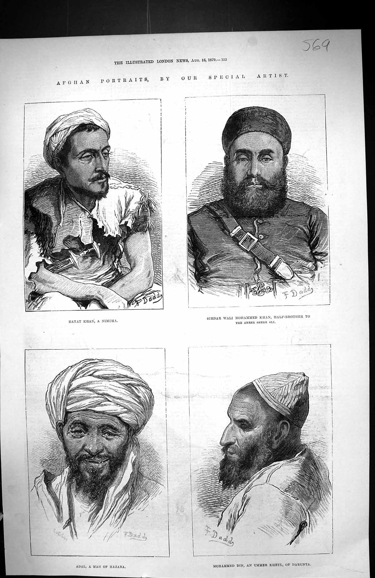 Old 1879 Afghan Hayat Khan Nimcha Sirdar Khan Adal Hazara Mohammed Di Victorian