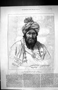 Old Antique Print 1879 Sirdar Abdul Khalik Khan Chief Bezoot Afghanistan 19th