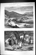 Old 1879 Afghanistan Surkh-Pool Surkhab Afhgan Village Scene Children Victorian