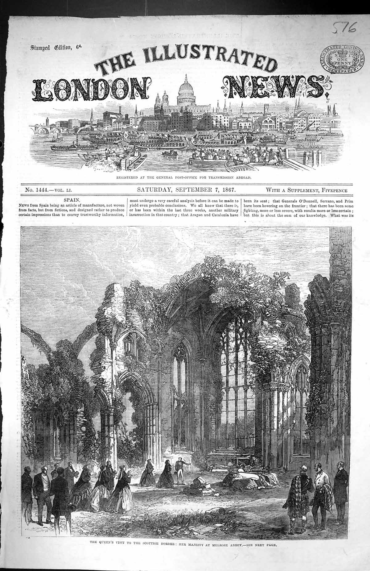 Old 1867 Queen Visit Scottish Border Melrose Abbey Ruins Architecture Victorian