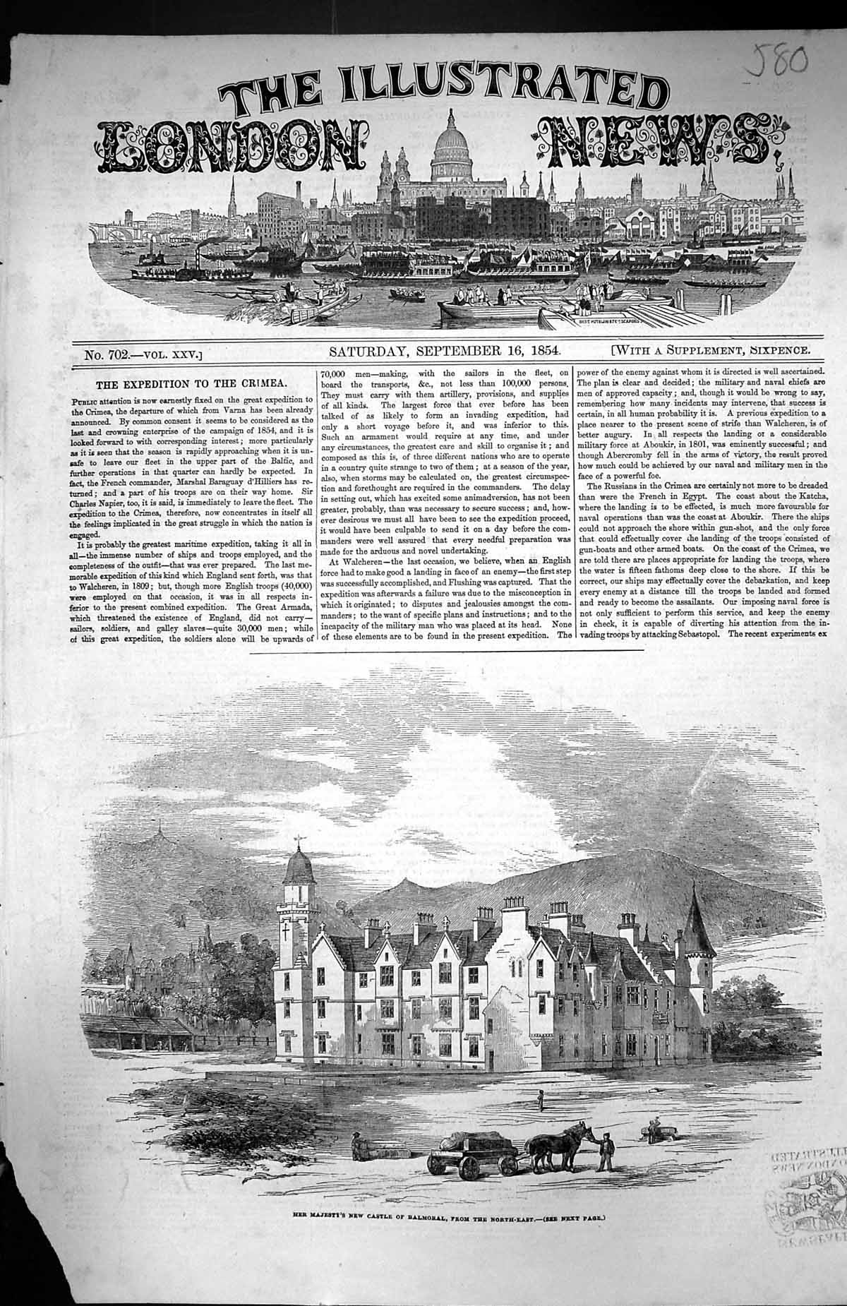 Antique Print 1854 Majesty Queen New Castle Balmoral Scotland Architecture 19th