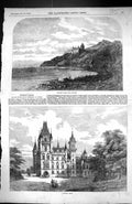 Antique Print 1855 Dunrobin Castle Sutherland Golspie Scotland Architecture
