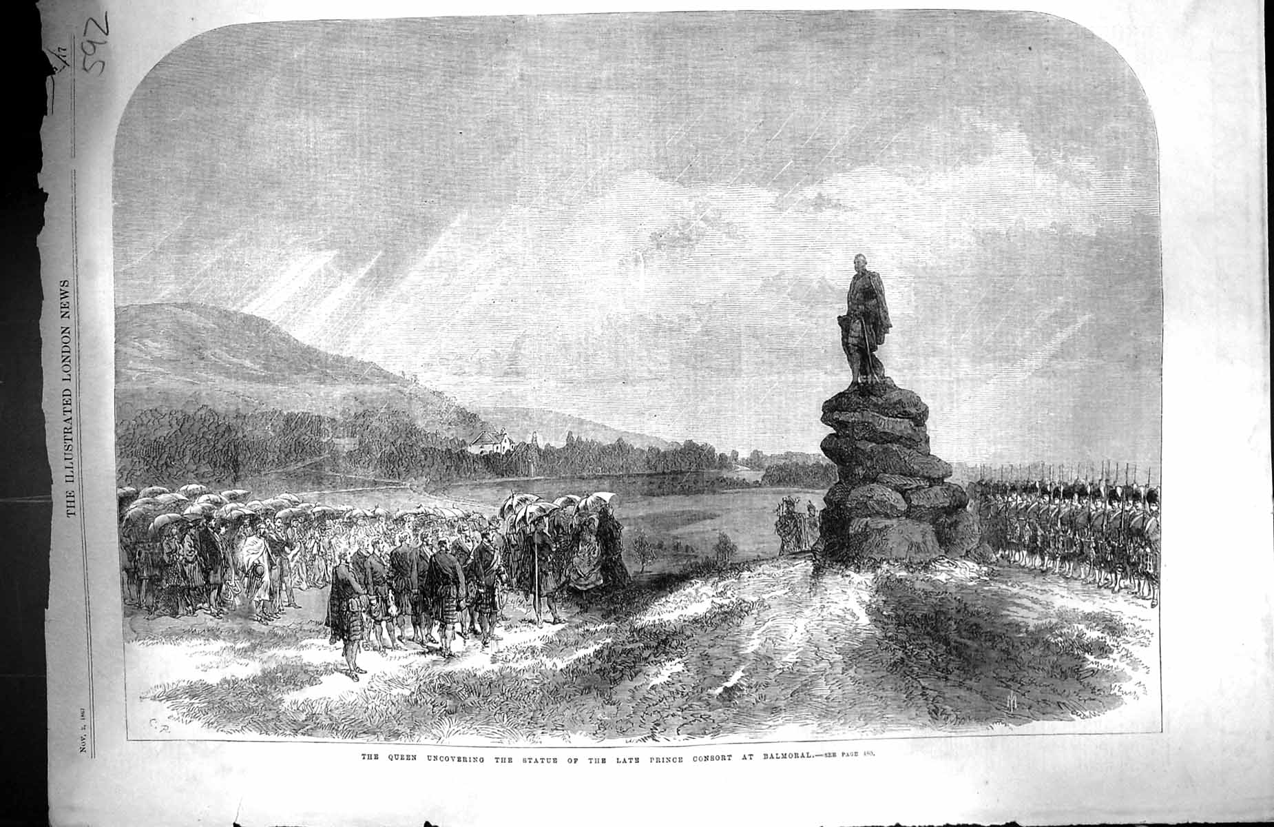Antique Print 1867 Queen Uncovering Statue Prince Consort Balmoral Scotland