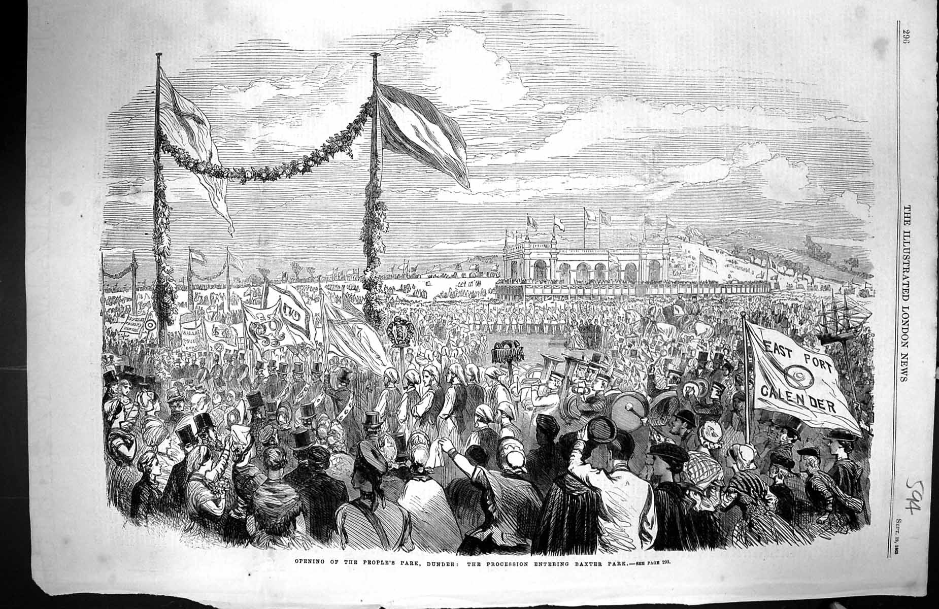 Old 1863 Opening People'S Park Dundee Procession Entering Baxter Park Victorian