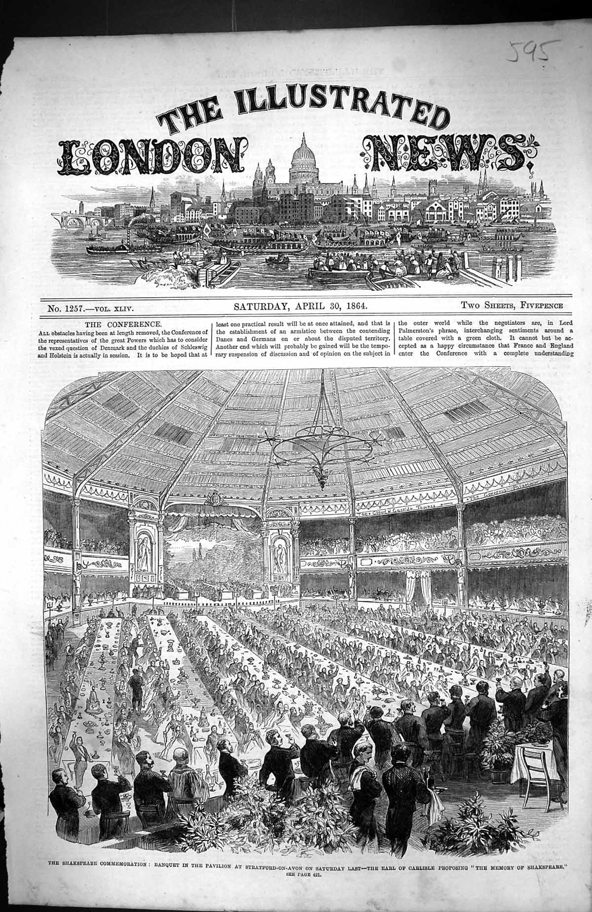 Old 1864 Shakspeare Commemoration Banquet Pavilion Stratford-On-Avon Victorian