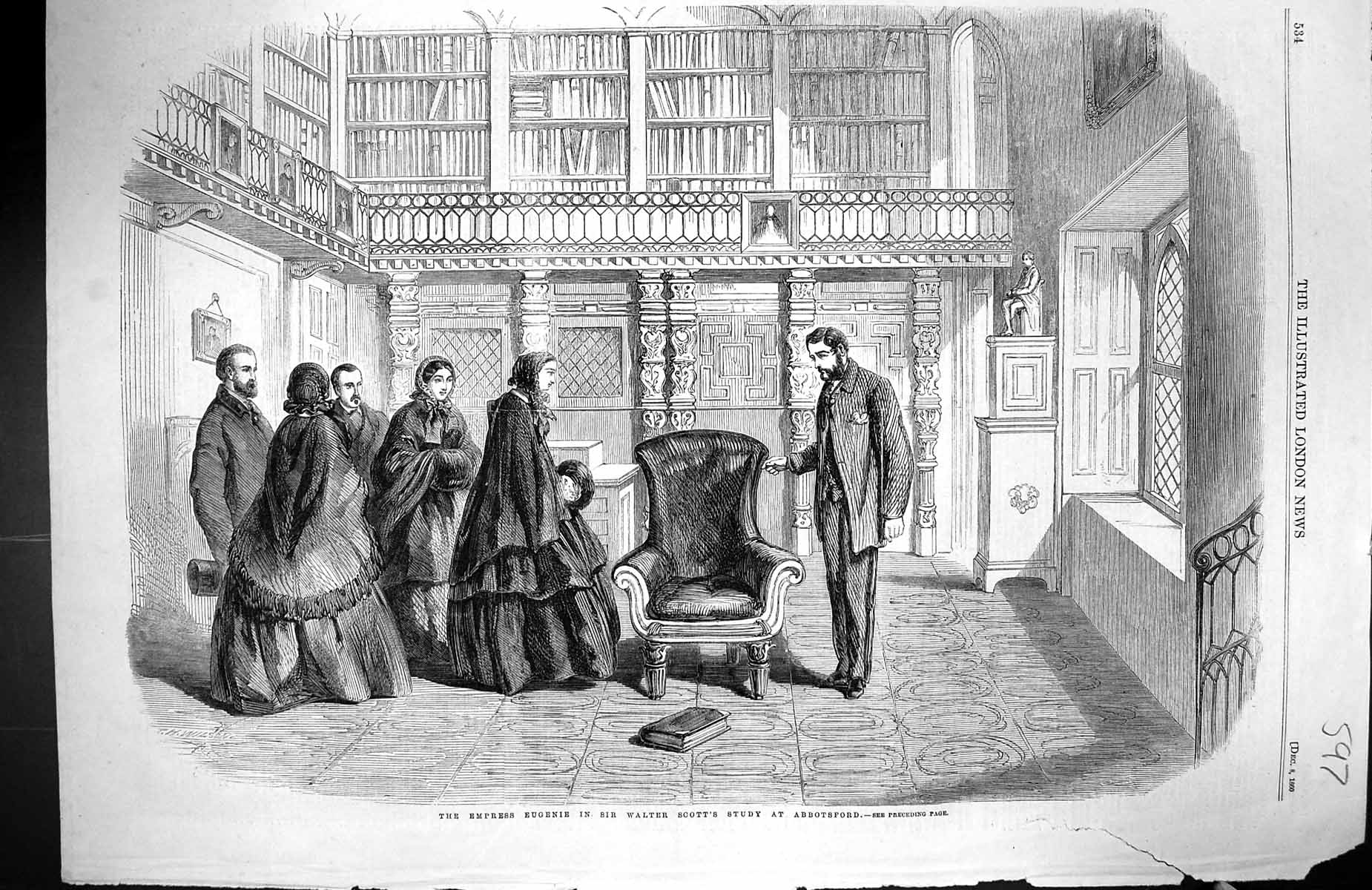 Antique Print 1860 Scene Empress Eugenie Sir Walter Scott Study Abbotsford 19th