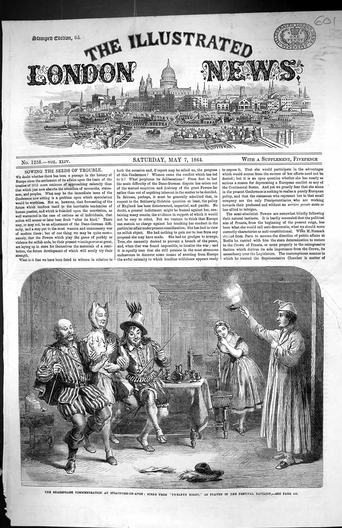 Old 1864 Shakspeare Commemoration Stratford-On-Avon Twelfth Night Pav Victorian
