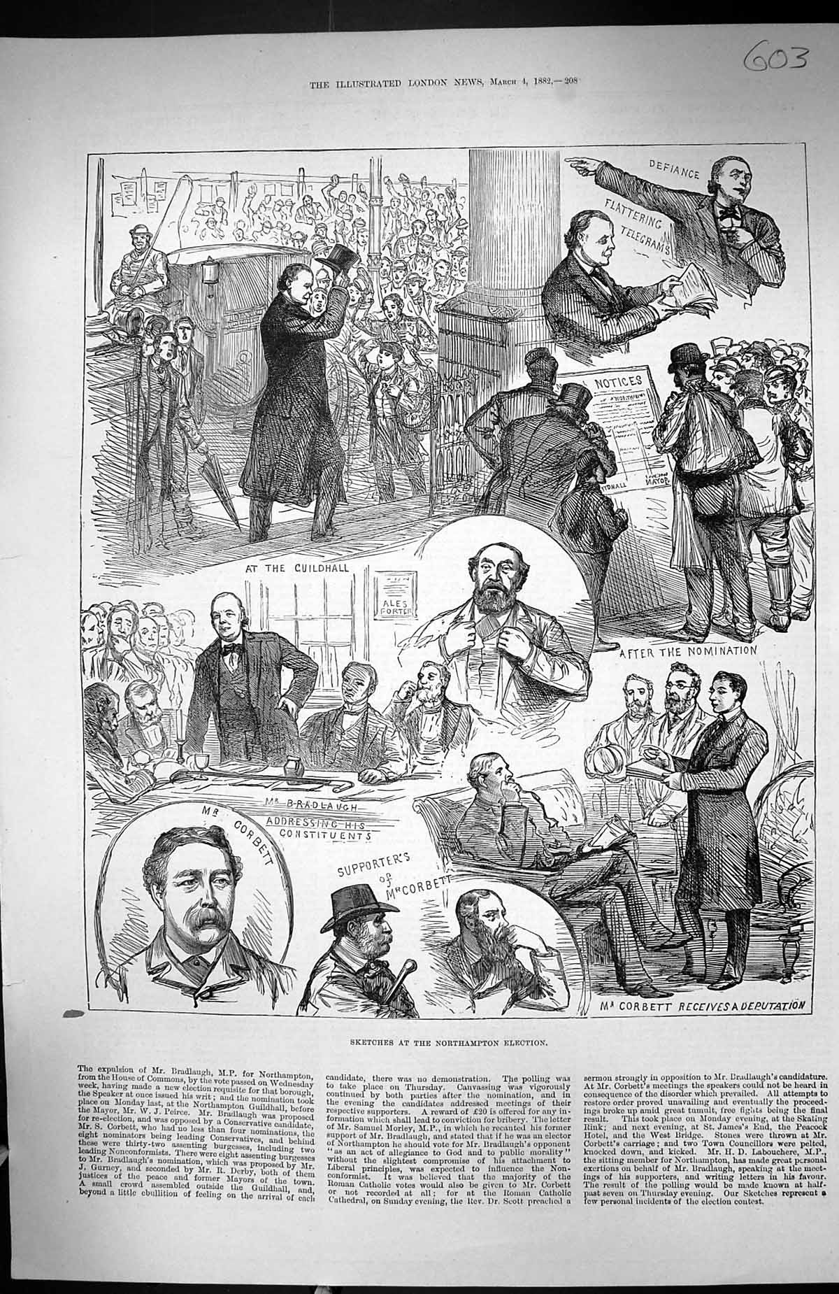 Old 1882 Northampton Election Corbett Deputation Bradlaugh Guildhall Victorian
