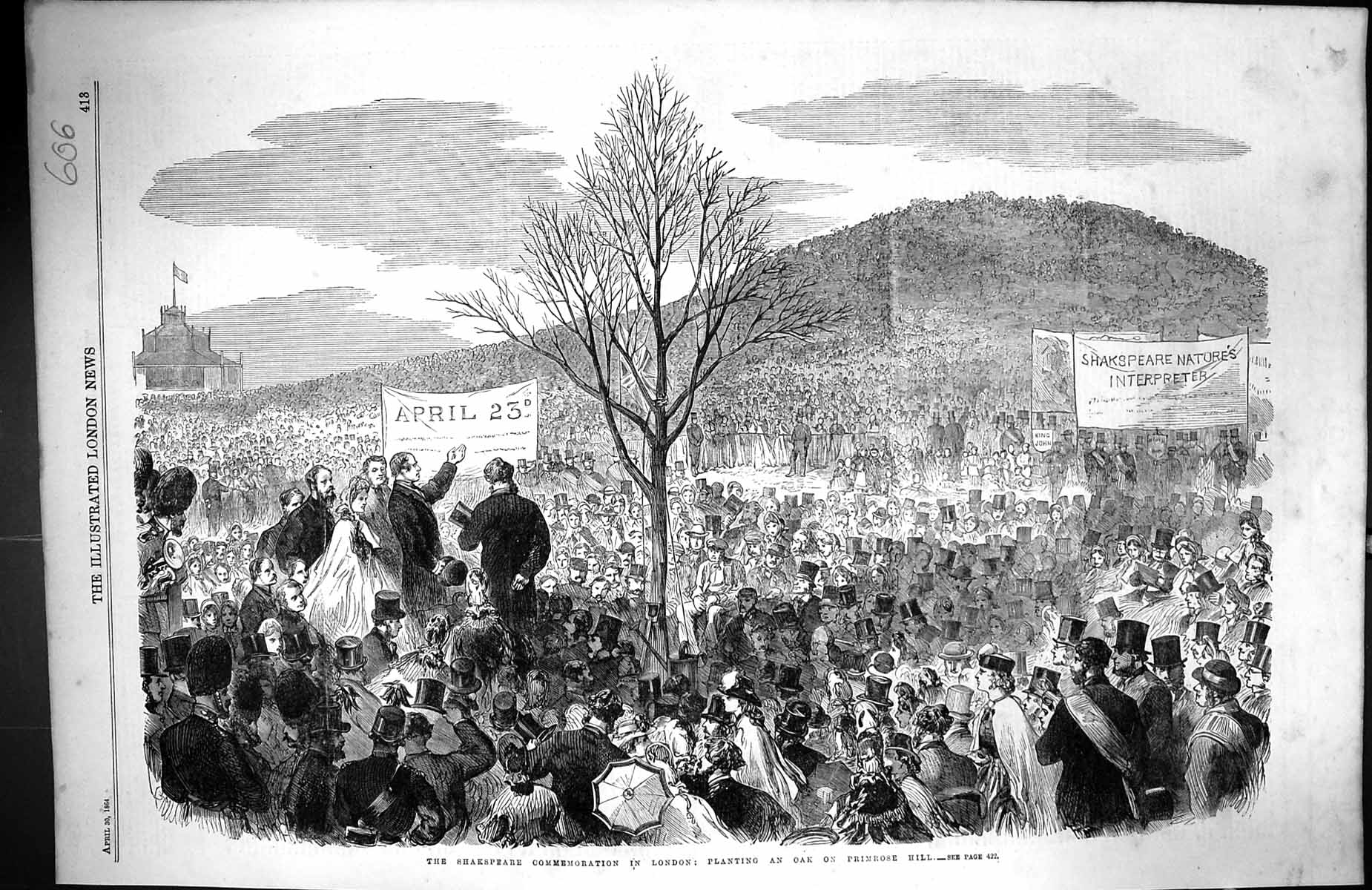 Old 1864 Shakspeare Commemoration London Planting Oak Tree Primrose H Victorian