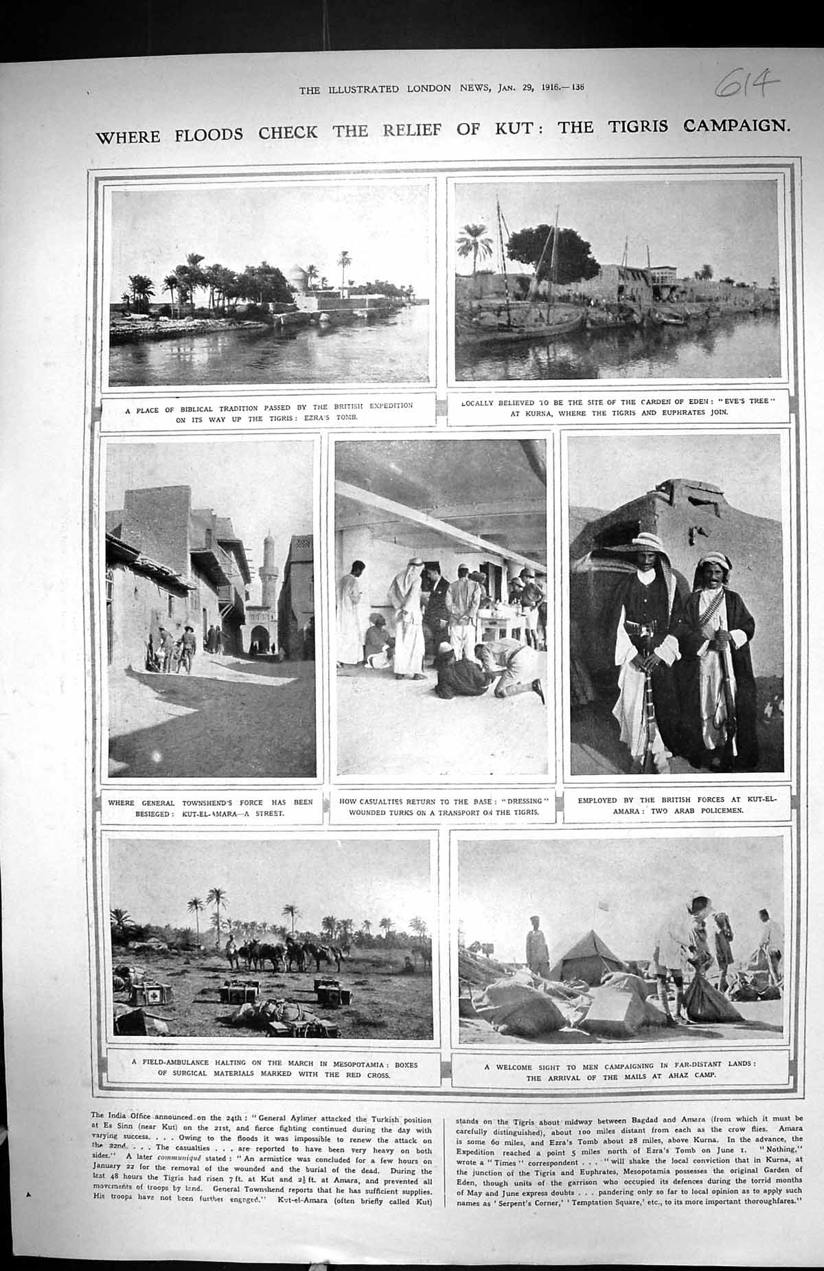 Old 1916 Tigris Campaign Ezra Tomb Eve'S Tree Kurna Ahaz Camp Field A 20th