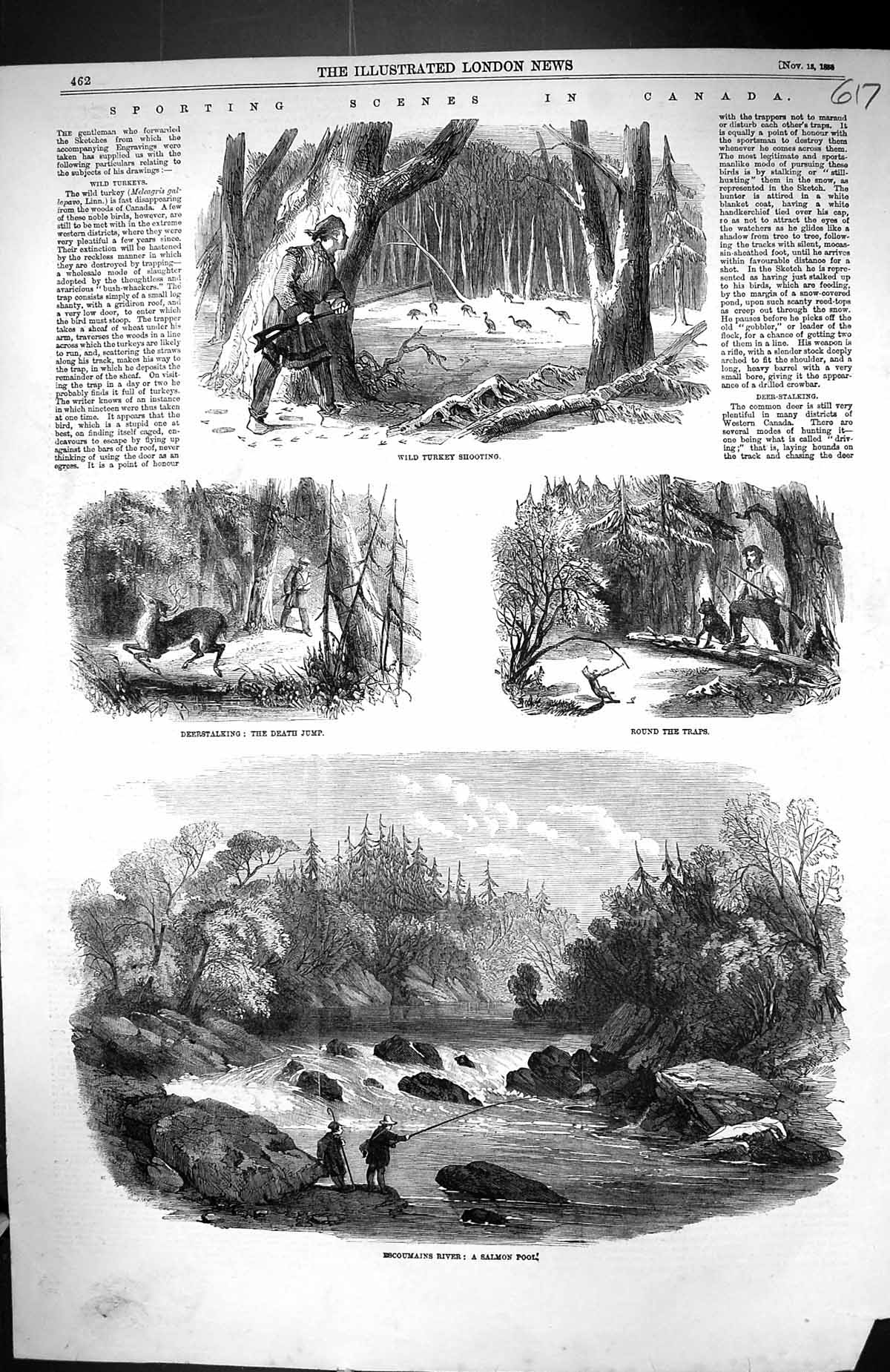 Old 1858 Canada Wild Turkey Shooting Deer Stalking Escoumains Salmon Victorian
