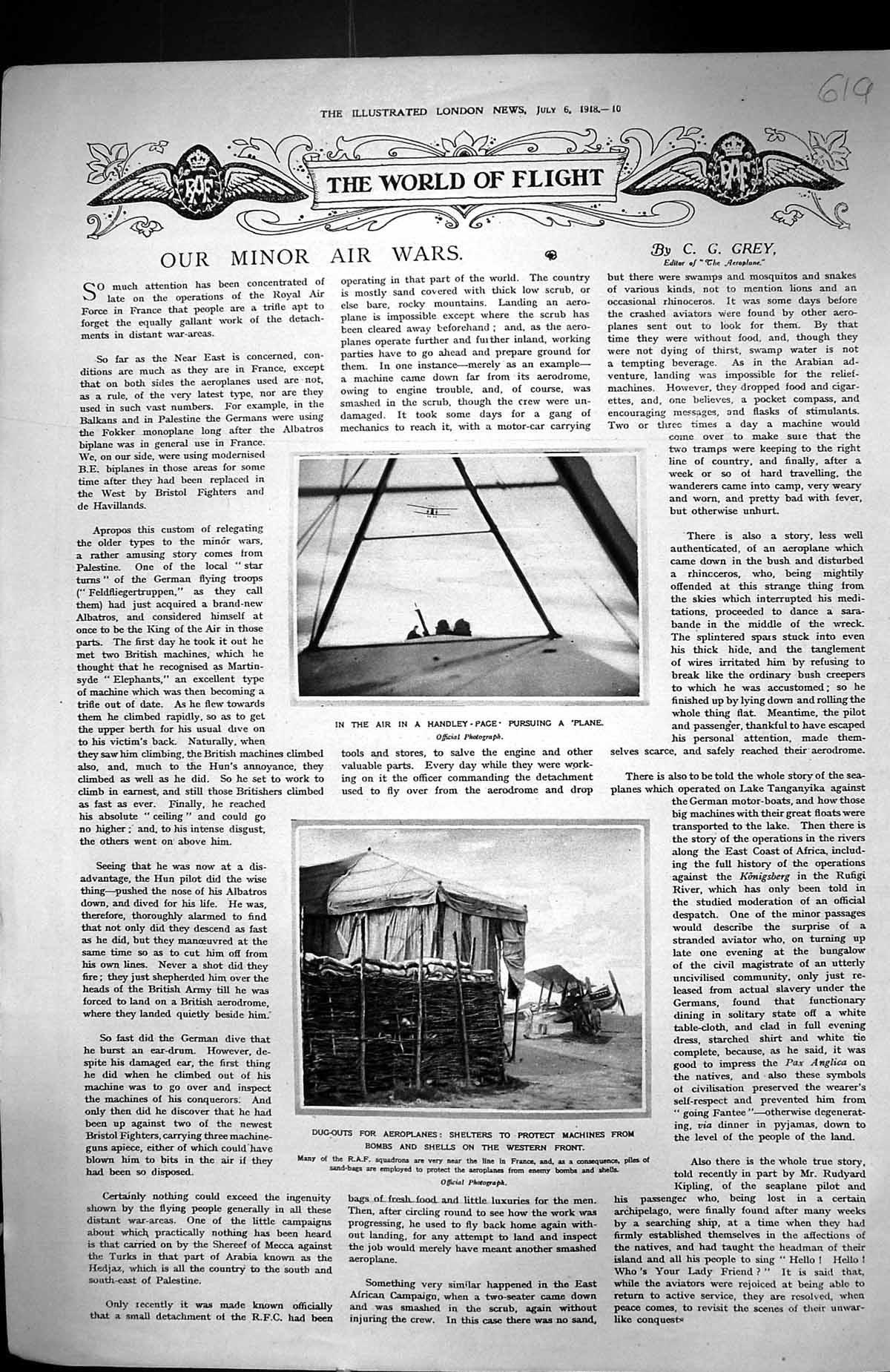 Antique Old Print 1918 Handley Page Dug-Outs Aeroplanes Shelters Bombs Shells