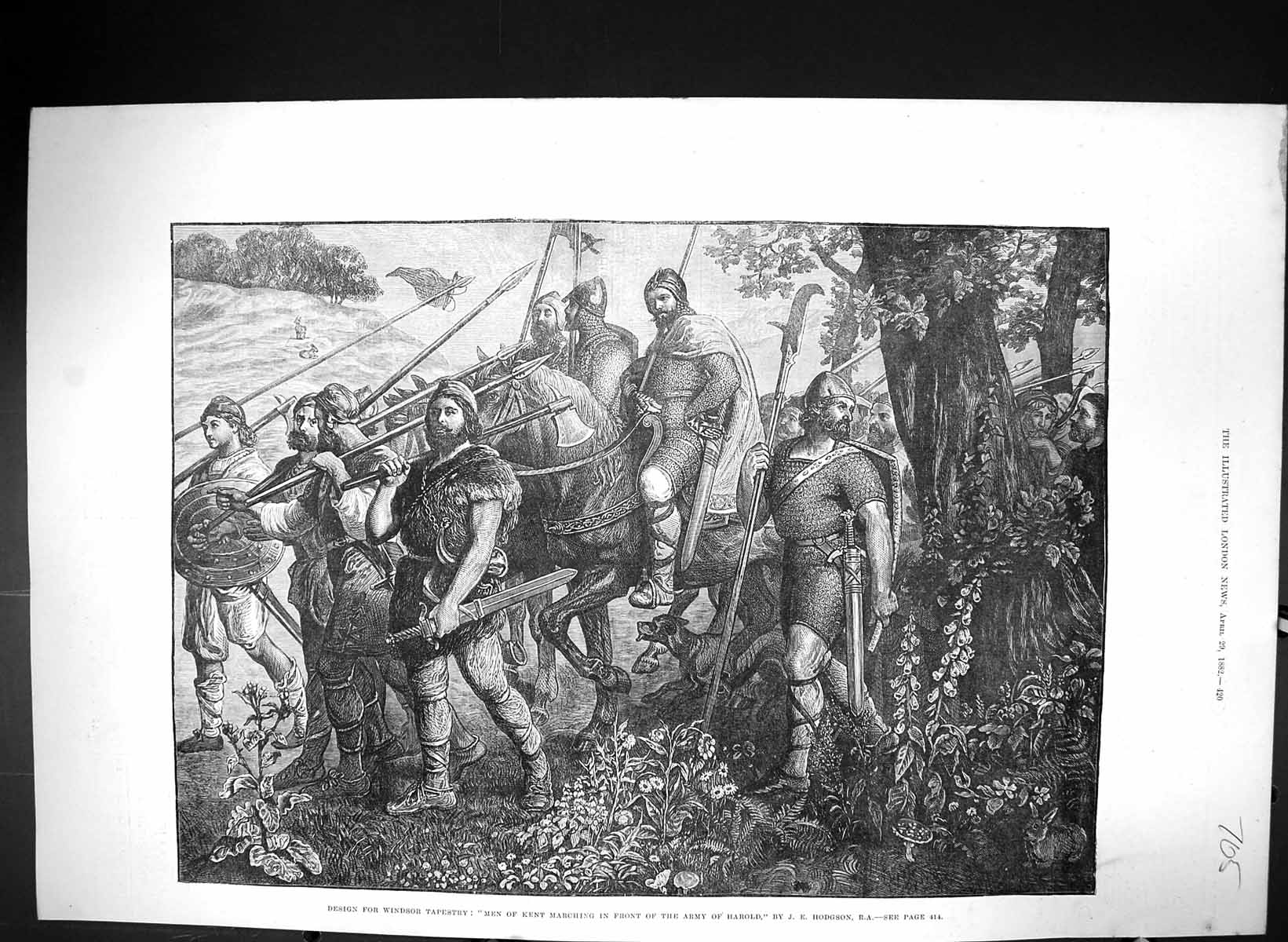 Antique Print 1882 Design Windsor Tapestry Men Kent Marching Army HarHodgso