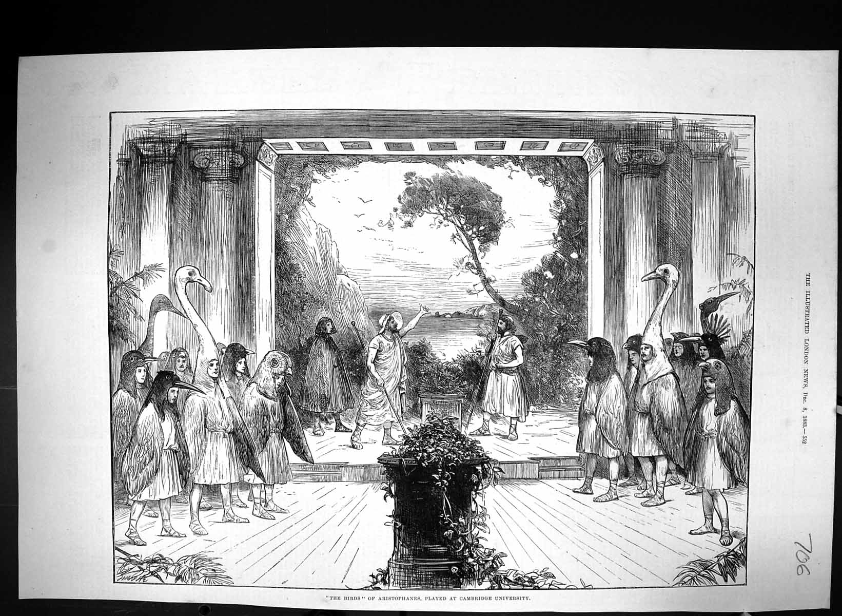 Antique Old Print 1883 Birds Aristophanes Played Cambridge University Theatre