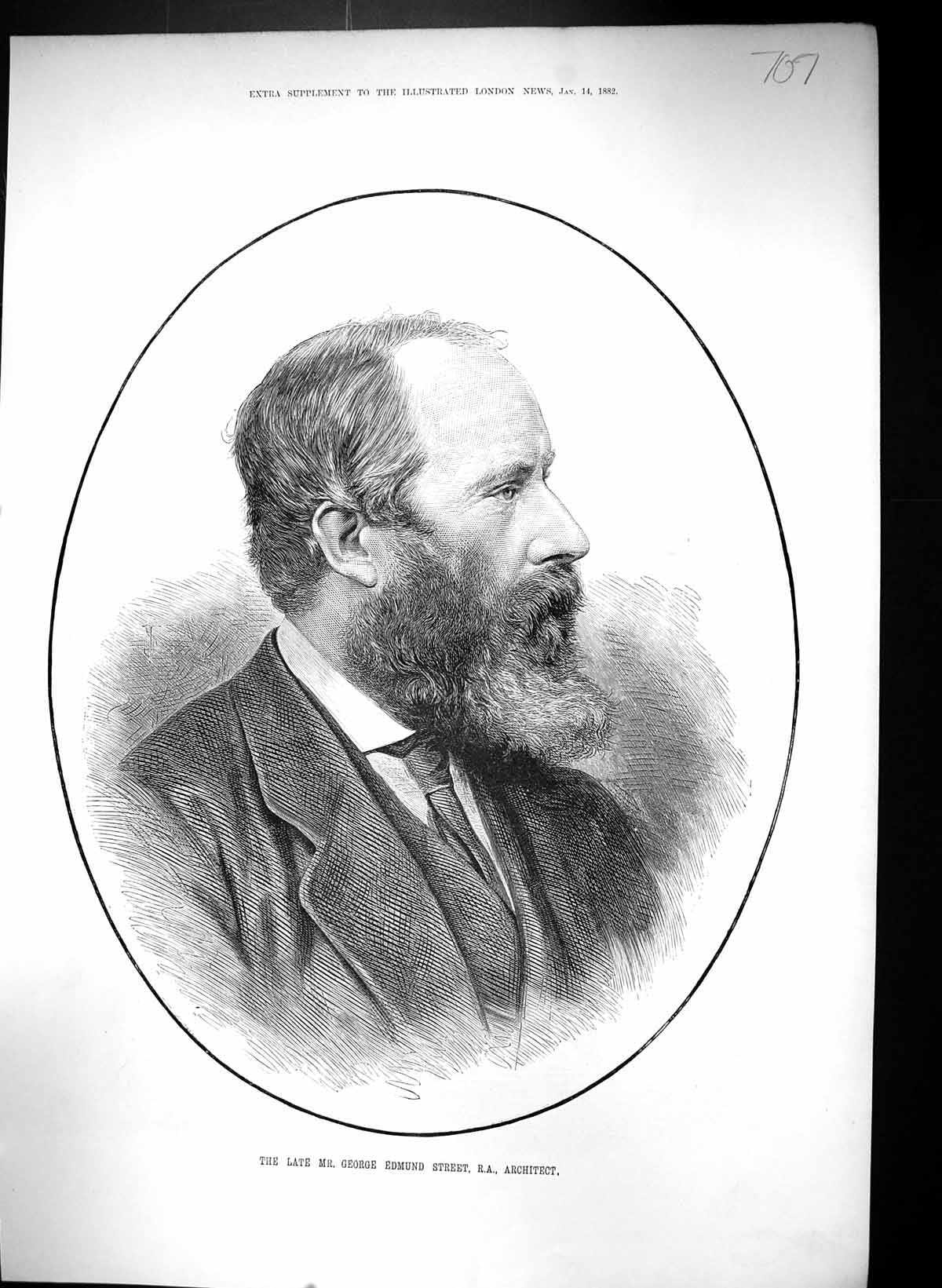 Original Old Antique Print 1882 Portrait Mr. George Edmund Street Architect