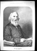 Original Old Antique Print 1882 Portrait Gentleman Henry Longfellow Victorian