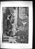 Old 1882 Man Smoking Pipe Little Girl Feeding Birds House Step Garlan Victorian