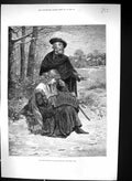Original Old Antique Print 1882 Davidson Knowles Blind Minstrel Daughter Music