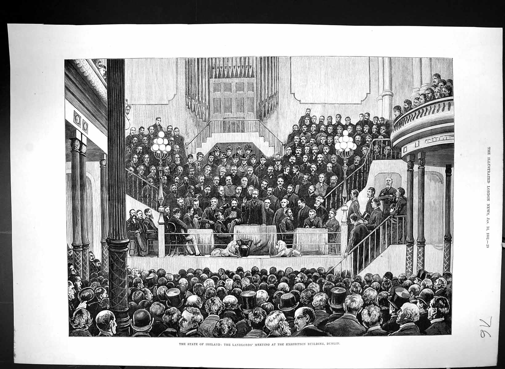 Old 1882 State Ireland Landlords Meeting Exhibition Building Dublin F Victorian