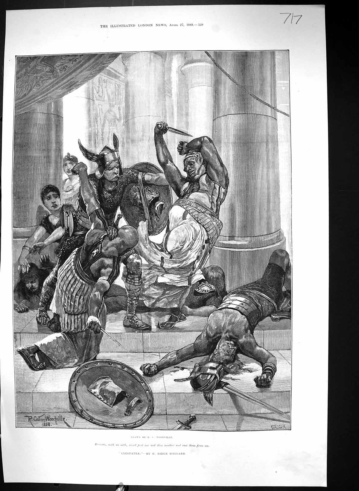 Antique Print 1889 Canton Woodville Fine Art Scene Cleopatra Battle Brennus