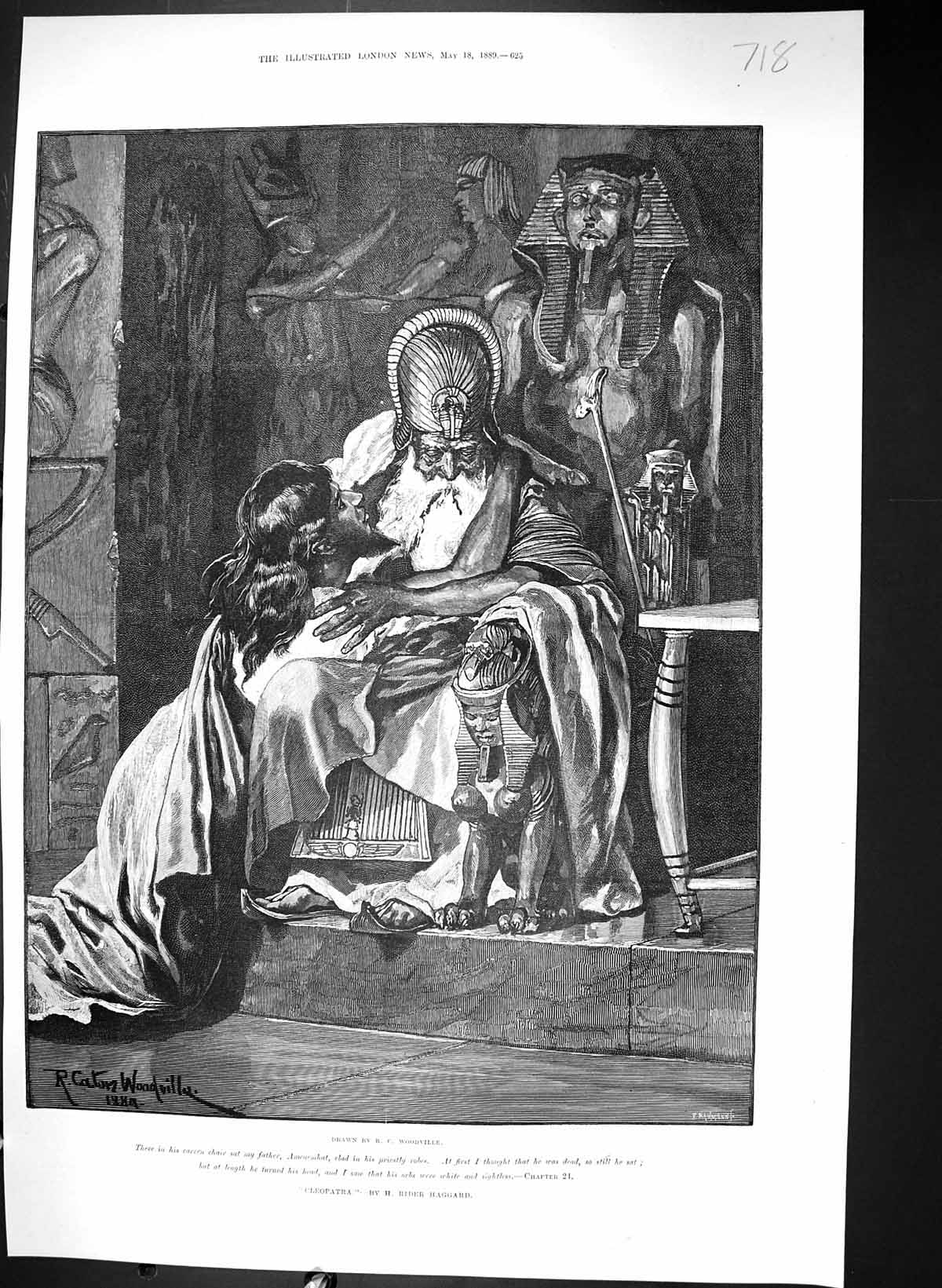 Old Print 1889 Canton Woodville Fine Art Scene Cleopatra Amenemhat Robes 19th