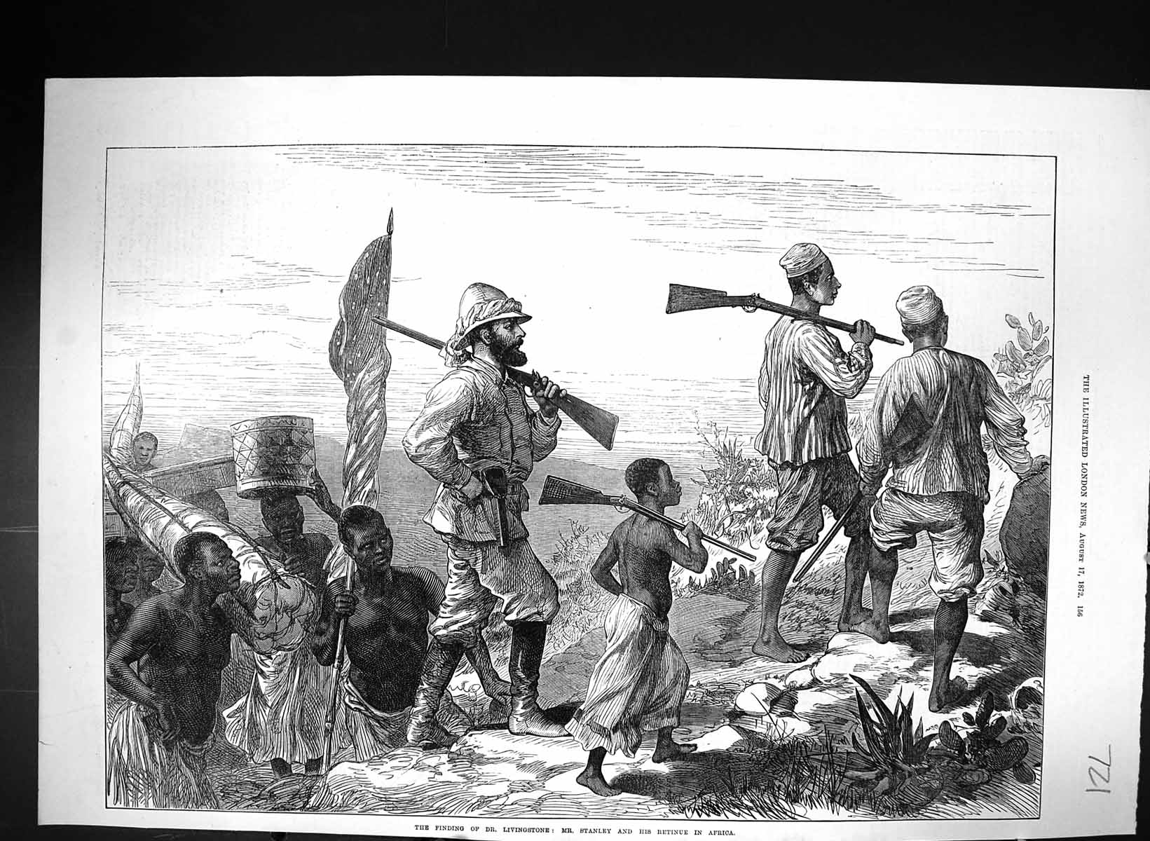 Old Antique Print 1872 Finding Dr. Livingstone Mr. Stanley Retune Africa 19th