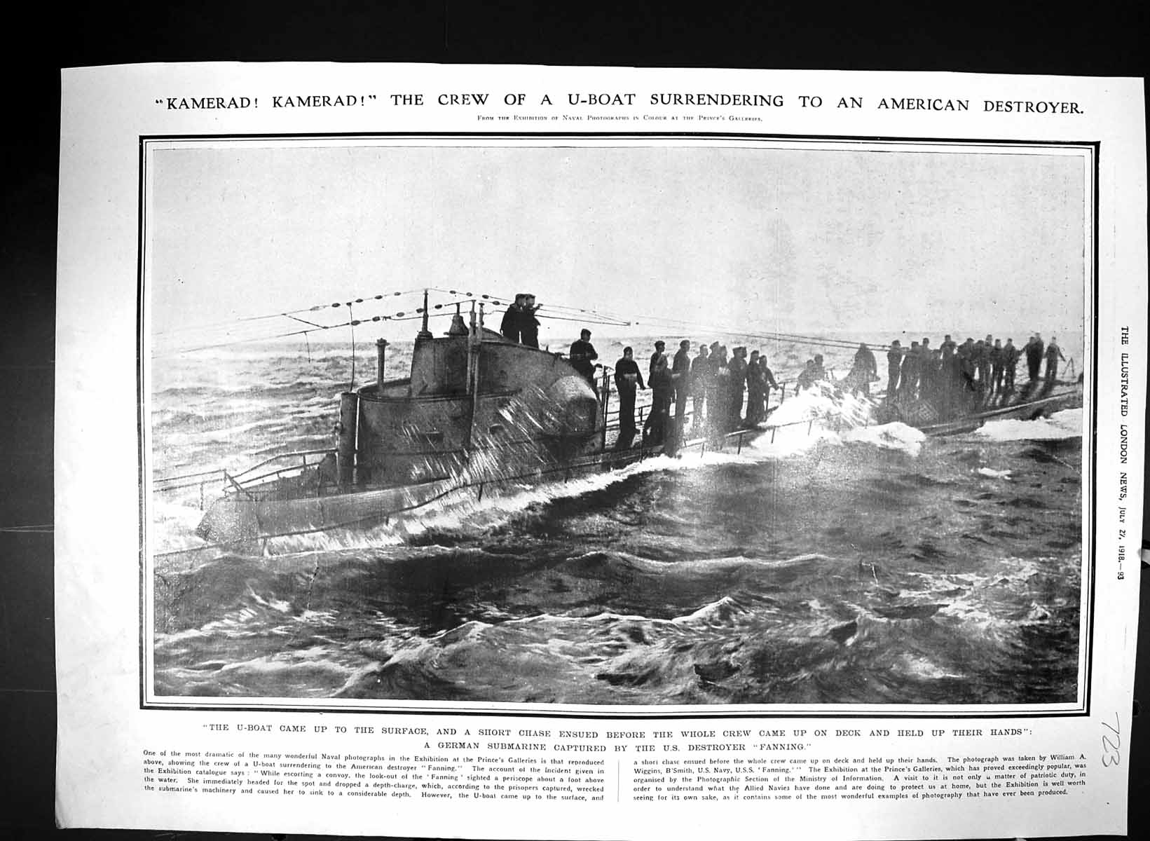 Old 1918 Photograph Crew U-Boat Surrendering American Destroyer Ship 20th
