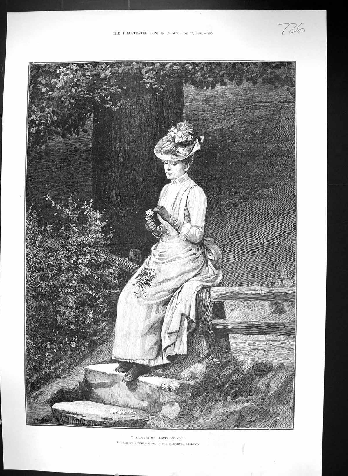 Old 1889 Loves Me Not Ladies Picking Flowers Romance Gunning King Gro Victorian