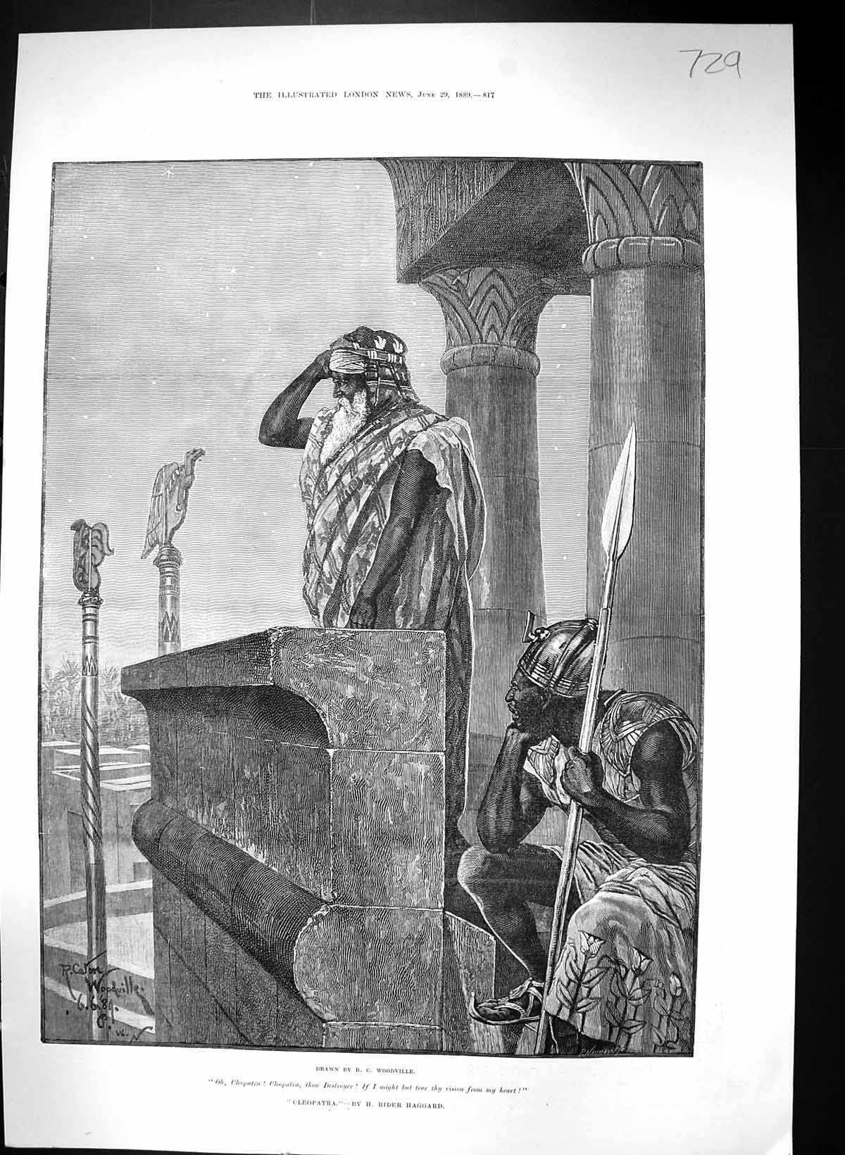 Old 1889 Canton Woodville Fine Art Look-Out Cleopatra Scene Men Spear Victorian