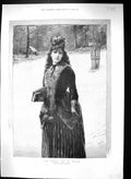 Antique Print 1889 Davidson Knowles Lady Travelling Church Bible Snow Scene