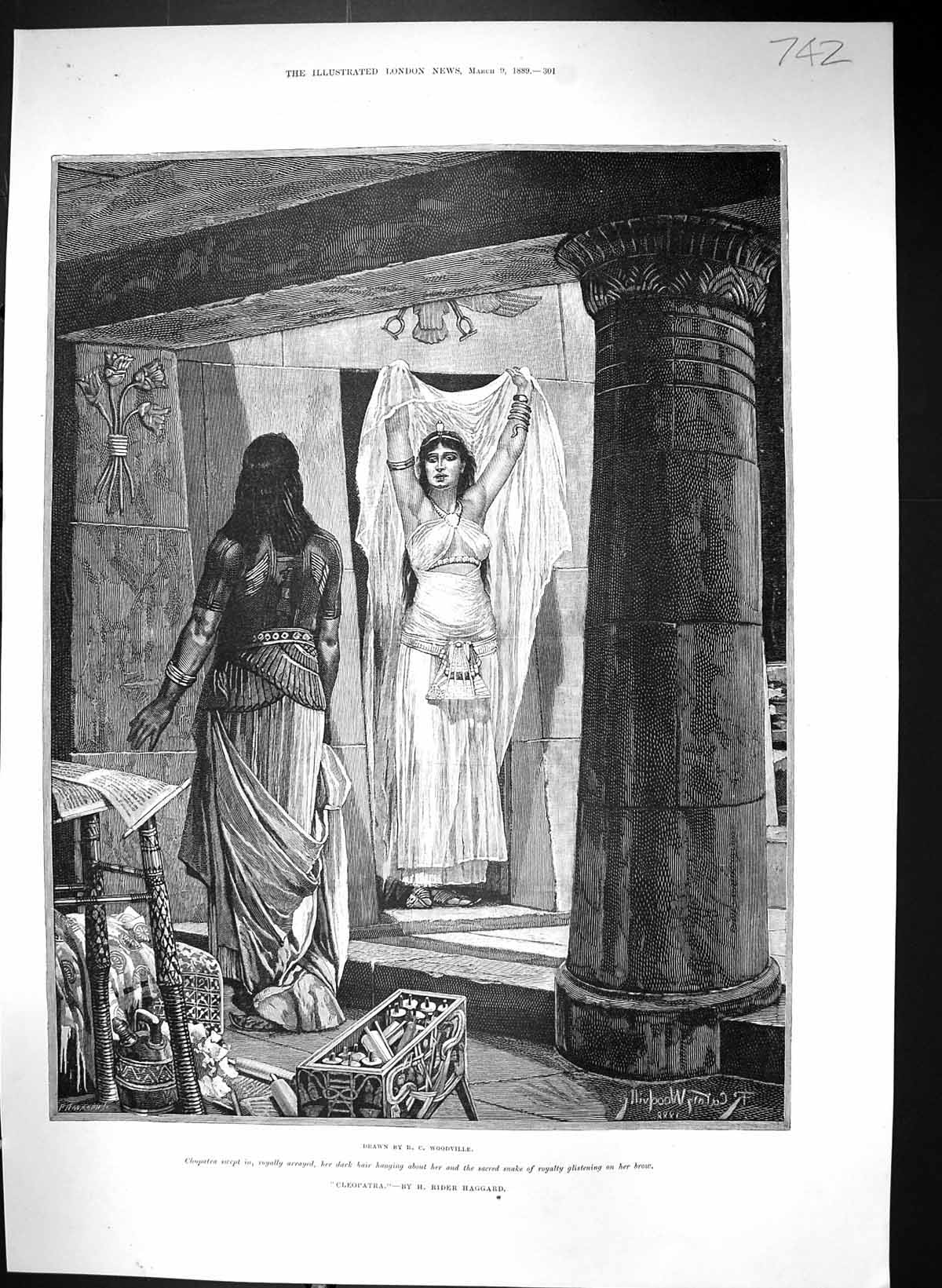 Old 1889 Canton Woodville Scene Cleopatra Sacred Snake Royalty Haggar Victorian