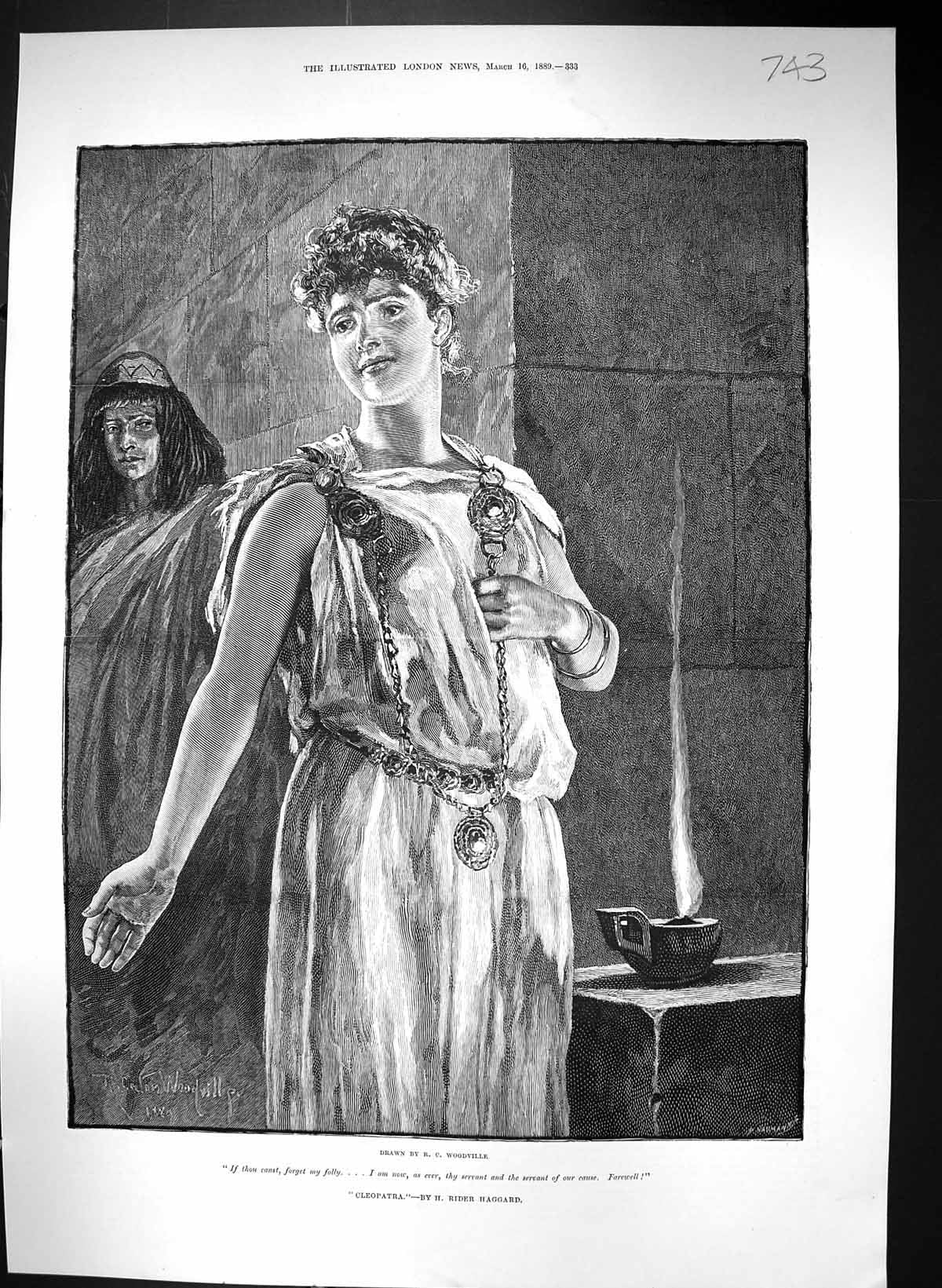 Old 1889 Canton Woodville Scene Cleopatra Beautiful Lady Rider Haggar Victorian