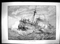 Original Old Antique Print 1889 Ironclads Ships Stormy Weather Sea Wells 19th