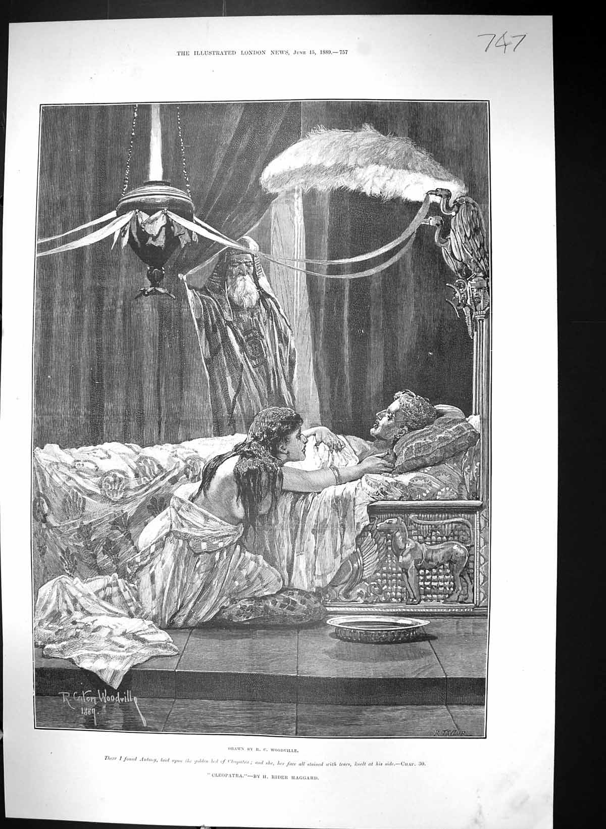 Antique Print 1889 Canton Woodville Scene Cleopatra Antony Gen Bed Haggard 19th