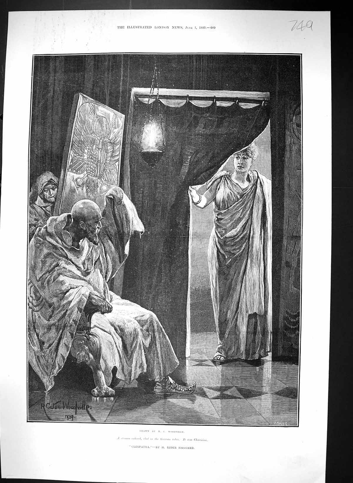 Antique Print 1889 Canton Woodville Scene Cleopatra Charmion Grecian Robes 19th