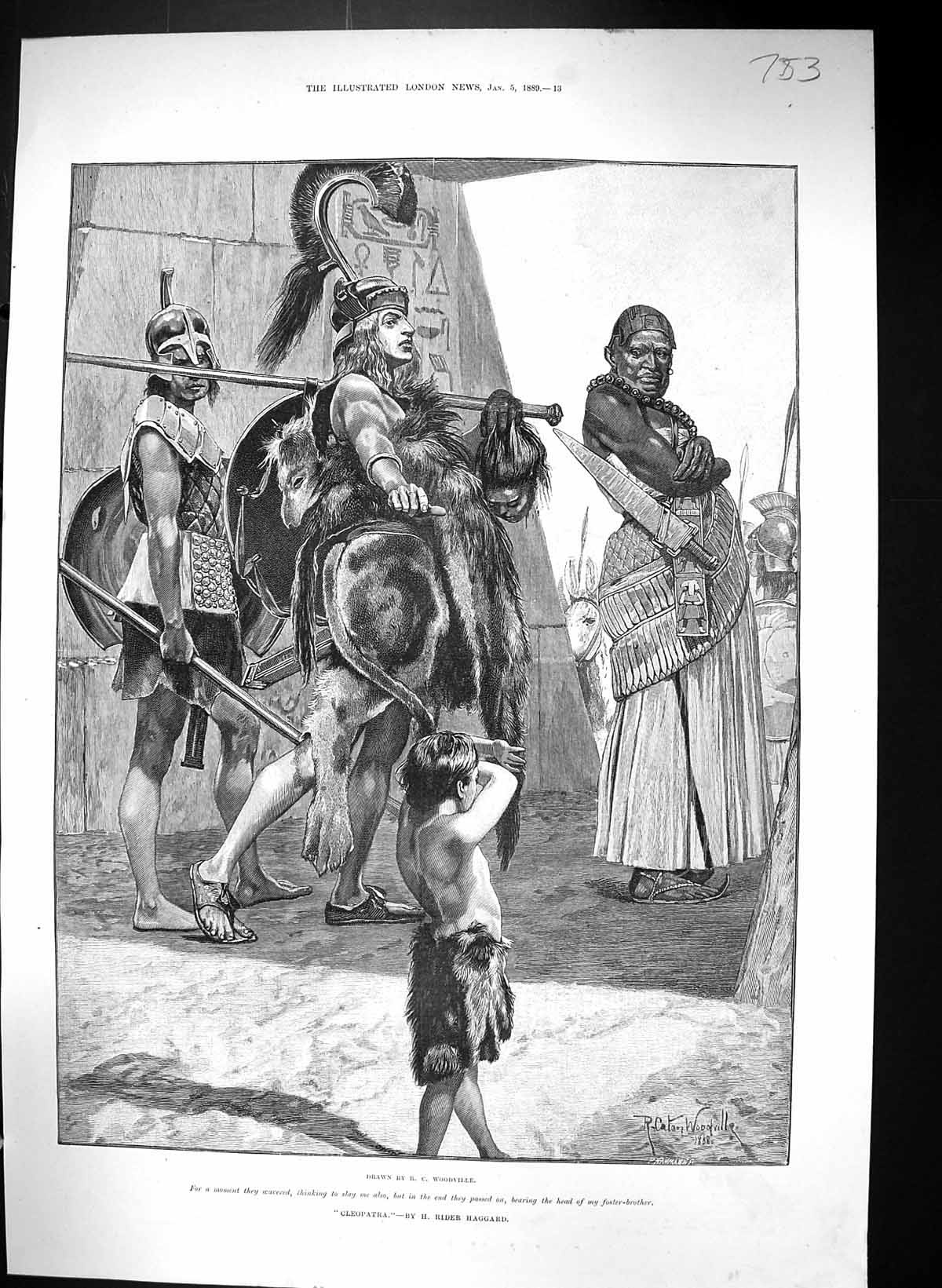 Antique Print 1889 Canton Woodville Scene Cleopatra Foster-Brother Haggard 19th