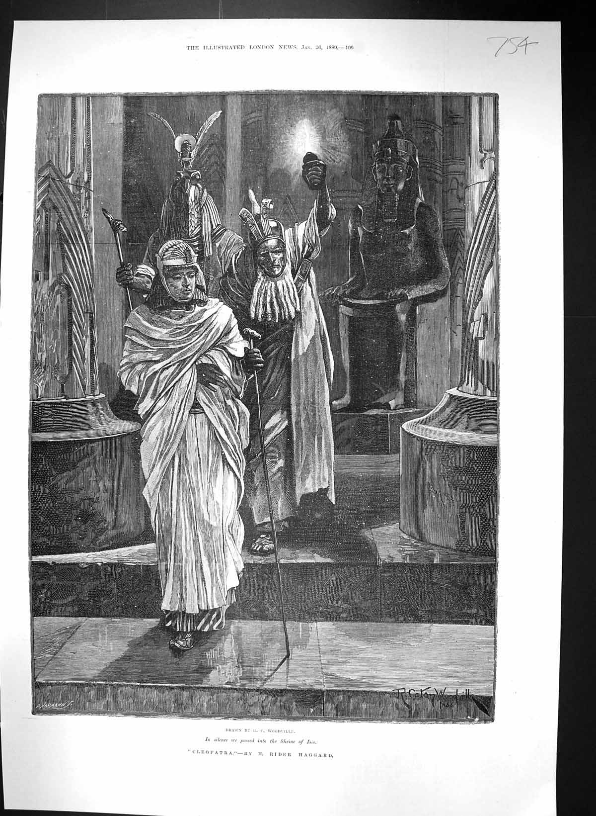Old Print 1889 Canton Woodville Scene Cleopatra Shrine Isis Rider Haggard 19th