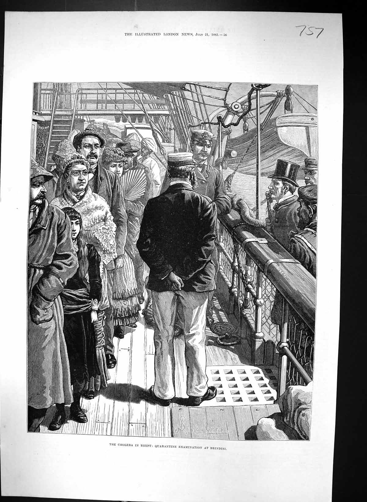 Old 1883 Cholera Egypt Quarantine Examination Ship Brindisi Fine Art Victorian