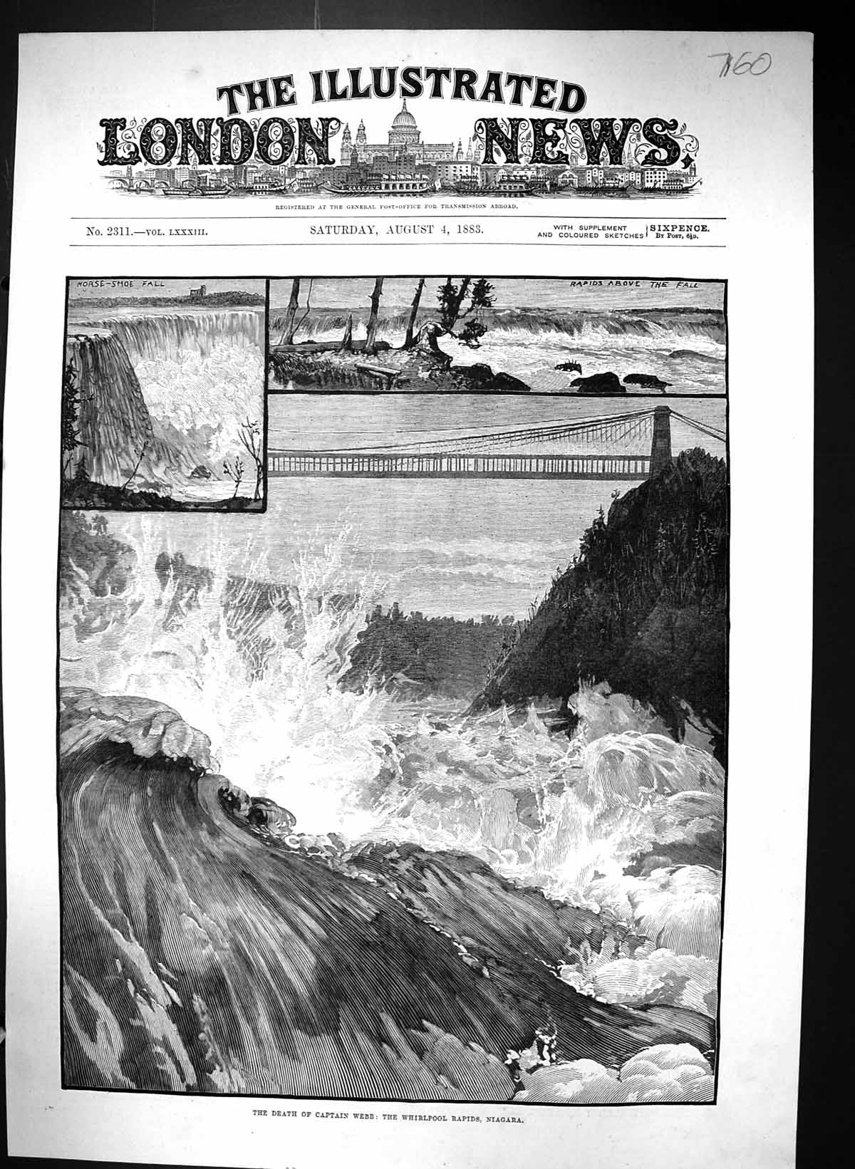Old 1883 Scene Death Captain Webb Whirlpool Rapids River Niagara Hors Victorian