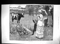 Old 1883 Right Way Mother Little Boy Bull Field Countryside Fine Art Victorian