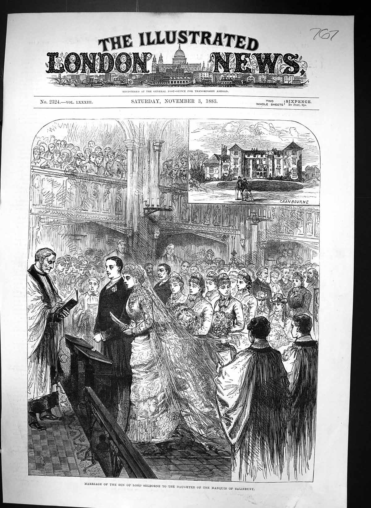 Old 1883 Scene Marriage Son Lord Selbourne Daughter Marquis Salisbury Victorian