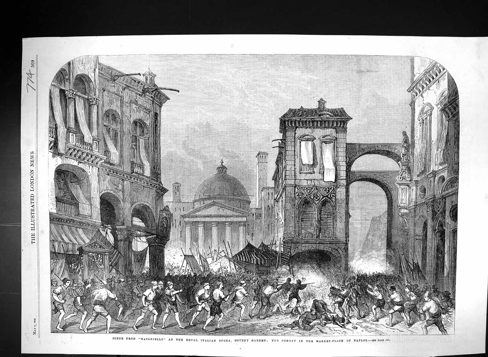 Old 1863 Scene Masaniello Royal Italian Opera Covent Garden Combat Na Victorian