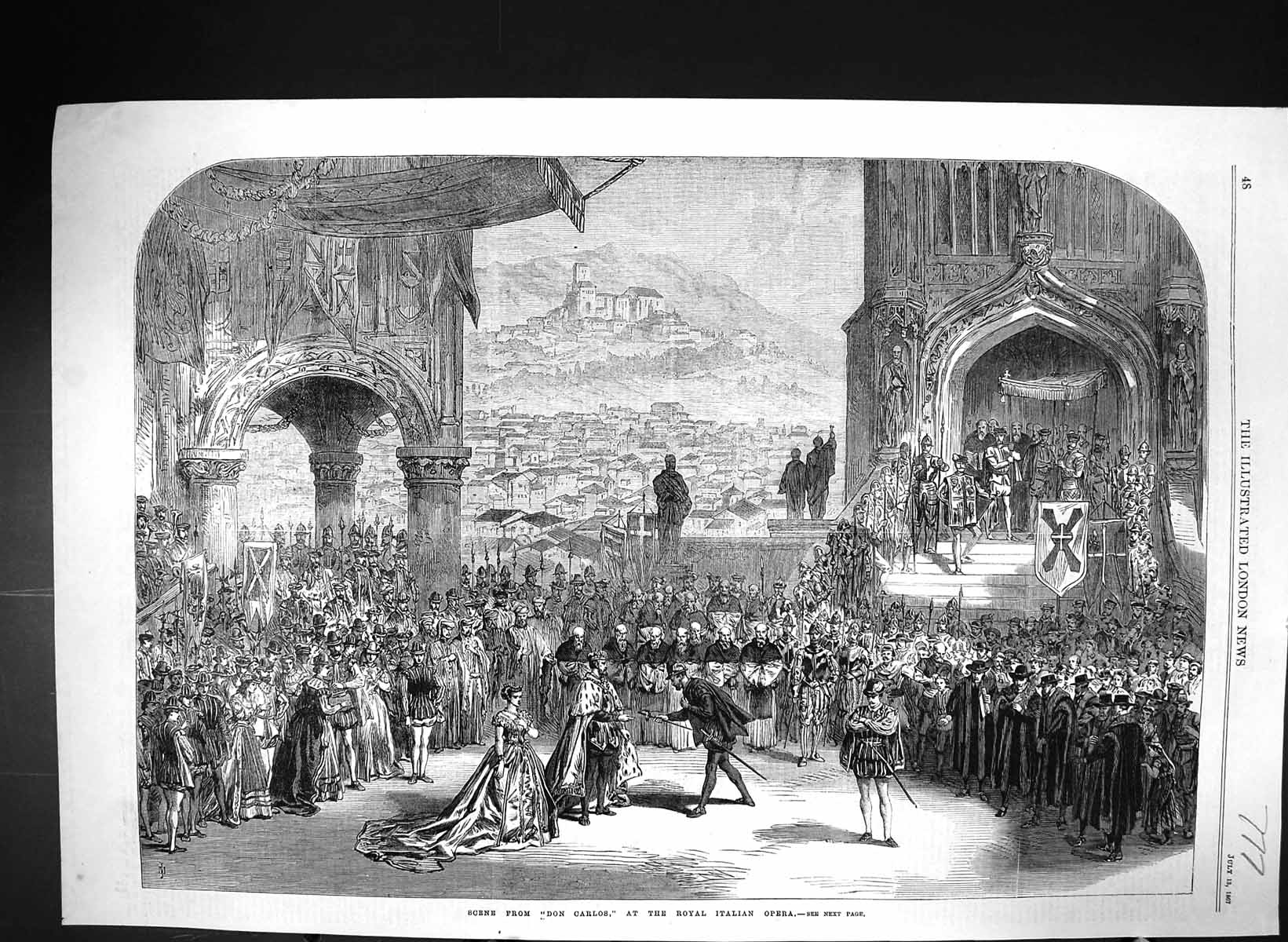Old Print 1867 Scene Don Carlos Royal Italian Opera Covent Garden London 19th